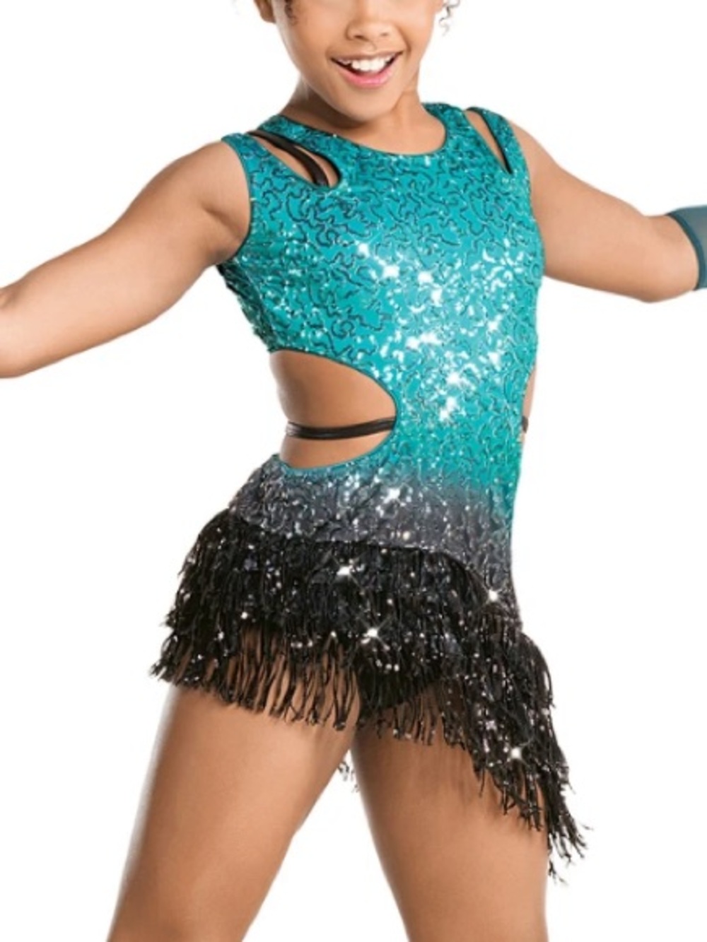 Revolution Teal & Black Sequin Fringe Dance Costume